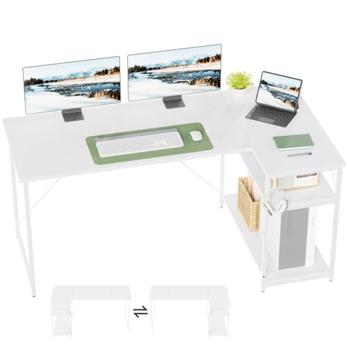 TRIUMPHKEY Eckschreibtisch mit Ablagefächern, umkehrbarer L-förmiger Schreibtisch, Arbeitstisch, Computerschreibtisch, Ecktisch, für Büro, Wohnzimmer，160cm,Weiß von TRIUMPHKEY