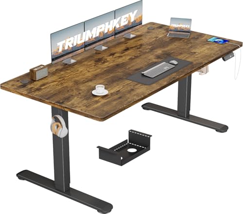 TRIUMPHKEY Höhenverstellbarer Schreibtisch 160x80 mit USB Ladeanschluss, 3 Memory-Steuerung groß Schreibtisch Höhenverstellbarer Anti-Kollision Computertisch Höhenverstellbarer Tisch von TRIUMPHKEY
