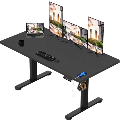 TRIUMPHKEY Höhenverstellbarer Schreibtisch 180x80 groß Memory-Steuerung Anti-Kollisions Gaming Tisch Computertisch USB Steckdose Rollen Schwarz von TRIUMPHKEY