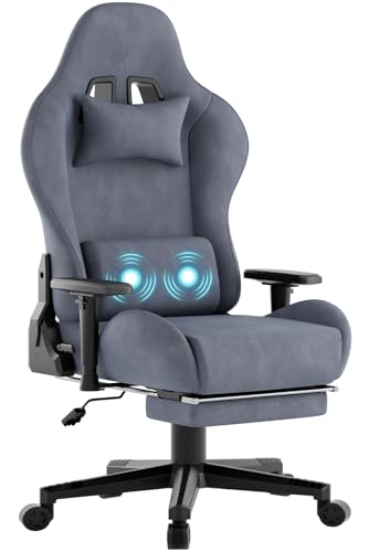 TRIUMPHKEY "Galactic Executive Gaming Stuhl. Hochwertiger komfortabler Stoff Bürostuhl, Gaming Chair mit Massagefunktion, 90-180° Verstellbarer Gamer Stuhl. PC Stuhl Verstellbare Armlehnen, Grau von TRIUMPHKEY