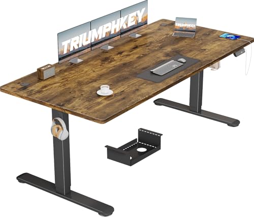 TRIUMPHKEY Höhenverstellbar Schreibtisch 180x80cm mit USB Ladeanschluss, 3 Memory-Steuerung groß Höhenverstellbarer Schreibtisch Anti-Kollision Computertisch Höhenverstellbarer Tisch von TRIUMPHKEY