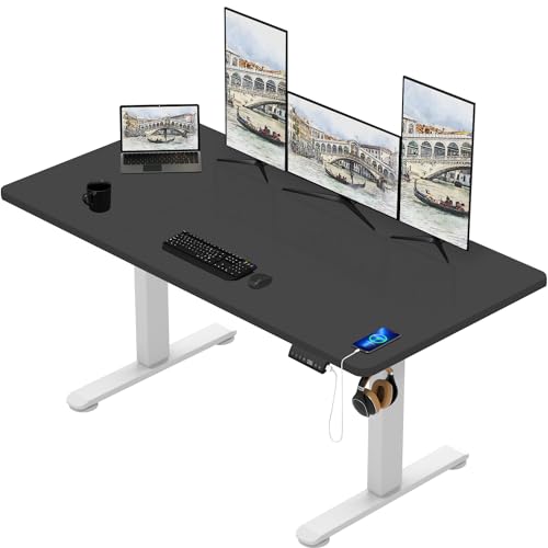 TRIUMPHKEY Höhenverstellbar Schreibtisch groß 200x100cm USB Steckdose 3 Memory-Steuerung Schreibtisch Höhenverstellbar Anti-Kollisions Höhenverstellbarer Tisch Computertisch Schwarz Table Rollen von TRIUMPHKEY