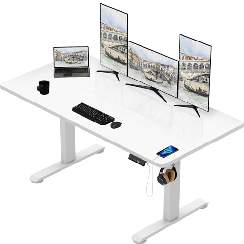 TRIUMPHKEY Höhenverstellbar Schreibtisch groß 200x100cm USB Steckdose 3 Memory-Steuerung Schreibtisch Höhenverstellbar Anti-Kollisions Höhenverstellbarer Tisch Computertisch Table Rollen Weiß von TRIUMPHKEY