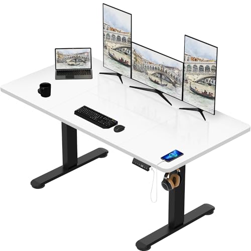 TRIUMPHKEY Höhenverstellbar Schreibtisch groß 200x100cm USB Steckdose 3 Memory-Steuerung Schreibtisch Höhenverstellbar Anti-Kollisions Höhenverstellbarer Tisch Computertisch Weiß Table Rollen von TRIUMPHKEY