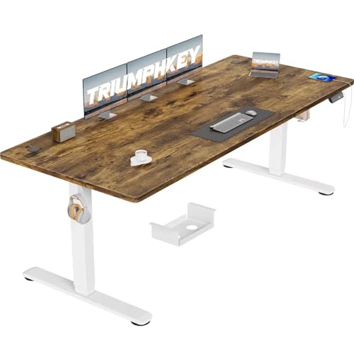 TRIUMPHKEY Höhenverstellbar Schreibtisch groß 200x80cm mit USB Ladeanschluss, 3 Memory-Steuerung Schreibtisch Höhenverstellbar Anti-Kollisions Höhenverstellbarer Tisch Computertisch von TRIUMPHKEY