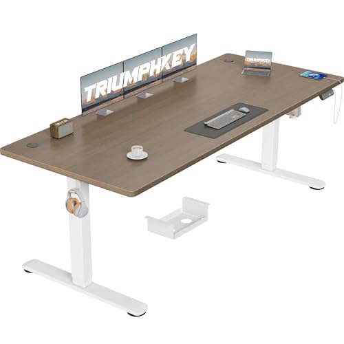 TRIUMPHKEY Höhenverstellbar Schreibtisch groß 200x80cm mit USB Ladeanschluss, 3 Memory-Steuerung Schreibtisch Höhenverstellbar Anti-Kollisions Höhenverstellbarer Tisch Computertisch von TRIUMPHKEY