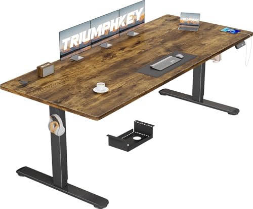 TRIUMPHKEY Höhenverstellbar Schreibtisch groß 200x80cm USB Steckdose 3 Memory-Steuerung Schreibtisch Höhenverstellbar Anti-Kollisions Höhenverstellbarer Tisch Rollen Computertisch Vintagebraun von TRIUMPHKEY