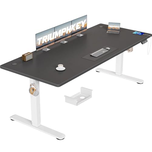 TRIUMPHKEY Höhenverstellbar Schreibtisch groß 200x80cm mit USB Ladeanschluss, 3 Memory-Steuerung Schreibtisch Höhenverstellbar Anti-Kollisions Höhenverstellbarer Tisch Computertisch von TRIUMPHKEY