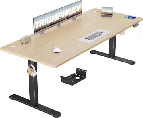 TRIUMPHKEY Höhenverstellbar Schreibtisch groß 200x80cm mit USB Ladeanschluss, 3 Memory-Steuerung Schreibtisch Höhenverstellbar Anti-Kollisions Höhenverstellbarer Tisch Computertisch von TRIUMPHKEY