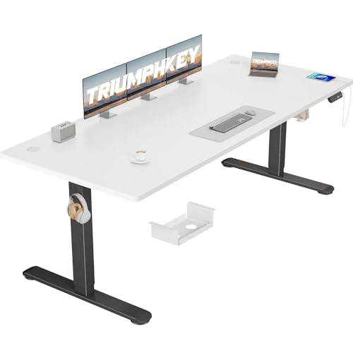 TRIUMPHKEY Höhenverstellbar Schreibtisch groß 200x80cm mit USB Ladeanschluss, 3 Memory-Steuerung Schreibtisch Höhenverstellbar Anti-Kollisions Höhenverstellbarer Tisch von TRIUMPHKEY