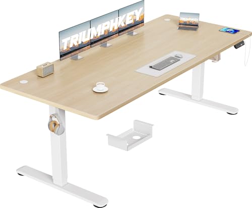 TRIUMPHKEY Höhenverstellbar Schreibtisch groß 200x80cm mit USB Ladeanschluss, 3 Memory-Steuerung Schreibtisch Höhenverstellbar Anti-Kollisions Höhenverstellbarer Tisch von TRIUMPHKEY