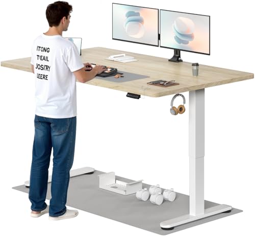 TRIUMPHKEY Höhenverstellbarer Schreibtisch, 180x80cm, Elektrisch Stehschreibtisch mit Dualmotor, Touchscreen,USB-A & Kabelmanagement,25mm Einteilige Tischplatte,ergonomischer Bürotisch, Beige von TRIUMPHKEY