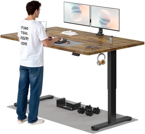 TRIUMPHKEY Höhenverstellbarer Schreibtisch, 180x80cm, Elektrisch Stehschreibtisch mit Dualmotor, Touchscreen,USB-A & Kabelmanagement,25mm Einteilige Tischplatte,ergonomischer Bürotisch, Braun von TRIUMPHKEY