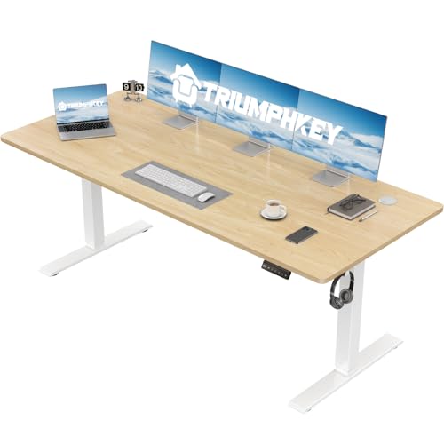 TRIUMPHKEY Höhenverstellbarer Schreibtisch, Schreibtisch Höhenverstellbar Elektrisch, Ergonomischer Steh-Sitz Tisch Computertisch für Home Office (Beige, 150 x 60 cm) von TRIUMPHKEY