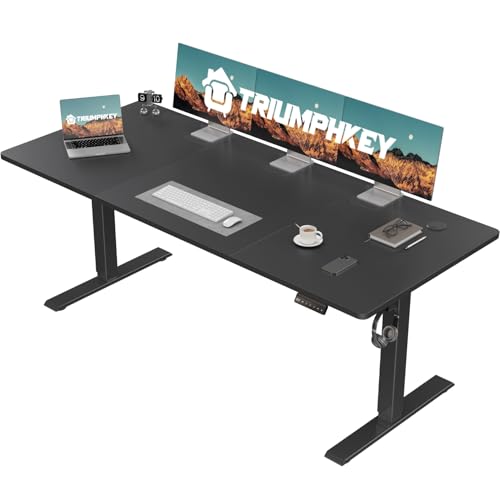 TRIUMPHKEY Höhenverstellbarer Schreibtisch, Schreibtisch Höhenverstellbar Elektrisch, Ergonomischer Steh-Sitz Tisch Computertisch für Home Office (Schwarz, 150 x 60 cm) von TRIUMPHKEY