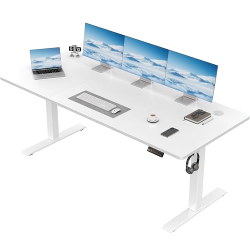 TRIUMPHKEY Höhenverstellbarer Schreibtisch, Schreibtisch Höhenverstellbar Elektrisch, Ergonomischer Steh-Sitz Tisch Computertisch für Home Office (Weiß, 150 x 60 cm) von TRIUMPHKEY