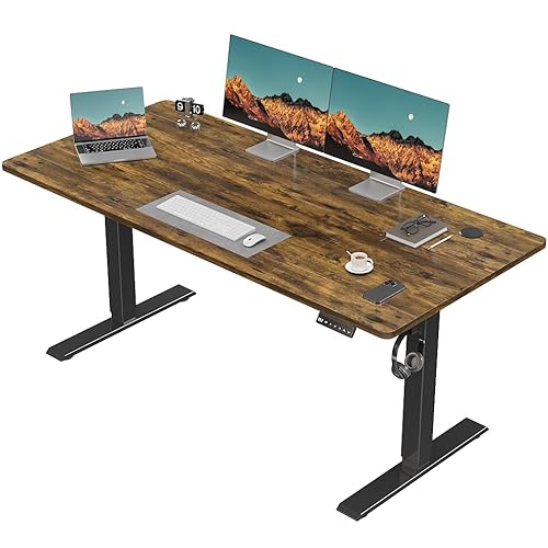TRIUMPHKEY Höhenverstellbarer Schreibtisch 130 x 60 cm, Schreibtisch Höhenverstellbar Elektrisch, Ergonomischer Steh-Sitz Tisch Computertisch für Home Office, Braun von TRIUMPHKEY