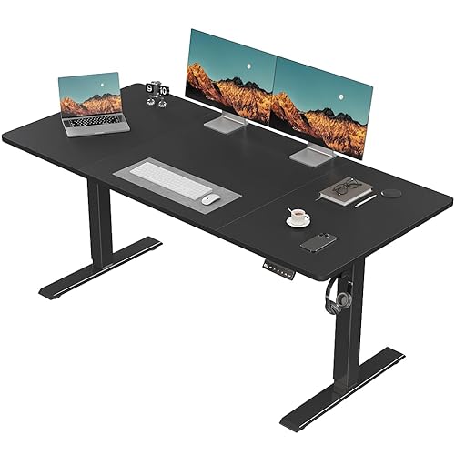 TRIUMPHKEY Höhenverstellbarer Schreibtisch 130 x 60 cm, Schreibtisch Höhenverstellbar Elektrisch, Ergonomischer Steh-Sitz Tisch Computertisch für Home Office, Schwarz von TRIUMPHKEY