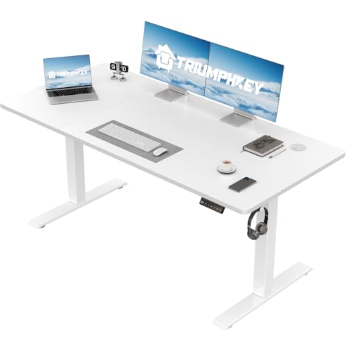 TRIUMPHKEY Höhenverstellbarer Schreibtisch 130 x 60 cm, Schreibtisch Höhenverstellbar Elektrisch, Ergonomischer Steh-Sitz Tisch Computertisch für Home Office, Weiß von TRIUMPHKEY
