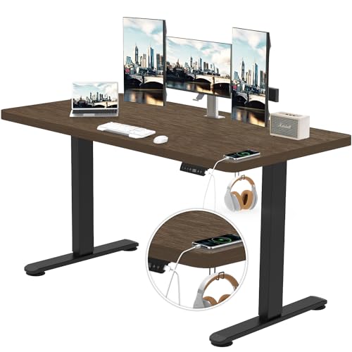 TRIUMPHKEY Höhenverstellbarer Schreibtisch 160x80cm Memory-Steuerung Höhenverstellbarer Schreibtisch Anti-Kollisions-System Verstellbarer Computertisch Gestell Rollen Walnuss von TRIUMPHKEY