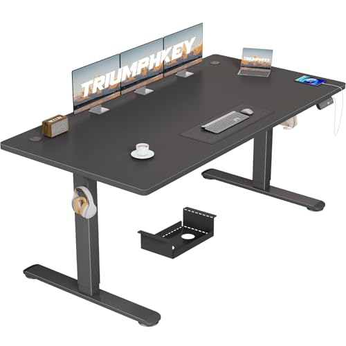 TRIUMPHKEY Höhenverstellbarer Schreibtisch 160x80cm mit USB Ladeanschluss, 3 Memory-Steuerung Schreibtisch Höhenverstellbar groß Anti-Kollisions Computertisch Höhenverstellbarer Tisch von TRIUMPHKEY