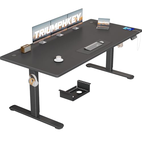 TRIUMPHKEY Höhenverstellbarer Schreibtisch 180x80 groß mit USB Ladeanschluss, 3 Memory-Steuerung Schreibtisch Höhenverstellbar Anti-Kollisions Computertisch Höhenverstellbarer Tisch Schwarz von TRIUMPHKEY