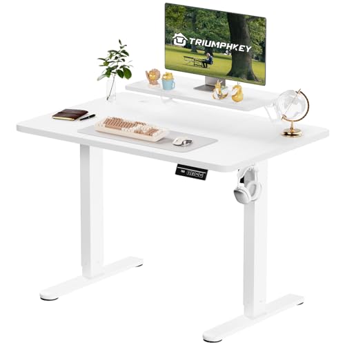 TRIUMPHKEY Höhenverstellbarer Schreibtisch mit Monitorständer 120 x 60cm, Elektrisch Steh-Sitz Tisch, Computer-Schreibtisch, Standing Height Adjustable Desk,Weiß von TRIUMPHKEY