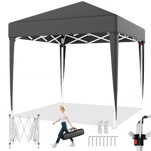 TRIUMPHKEY Pop Up Pavillion Klappbar 2x2m, Faltpavillon 2x2m UV-Schutz 50+, Pavilion 2mx2m mit Tragetasche, Höhenverstellbarer Gartenpavillon, Für Outdoor Garten Camping, Grau von TRIUMPHKEY