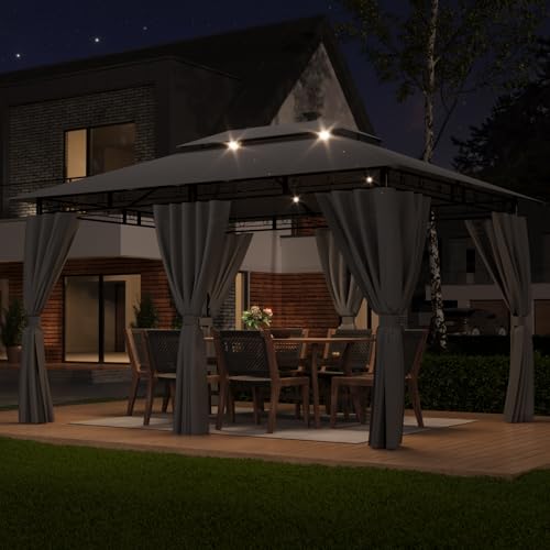 TRIUMPHKEY Pavillon 3x4 Wasserdicht Stabil Winterfest,Garten Pavillion,Plane Gartenpavillon,Metallrahmen Pavillon,Patio Gazebo,Grau von TRIUMPHKEY