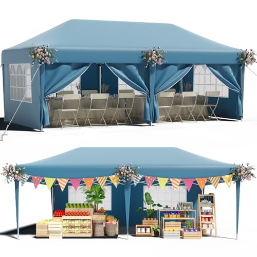 TRIUMPHKEY Pavillon 3x6 UV-Schutz 50+, Faltpavillon 3x6 Wasserdicht Stabil mit 6 Seitenwänden, Partyzelt mit Tragetasche, Höhenverstellbarer Gartenpavillon Für den Außeneinsatz Geeignet,Blau von TRIUMPHKEY
