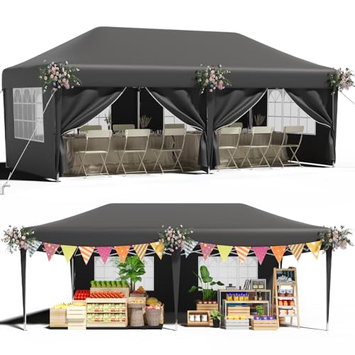 TRIUMPHKEY Pavillon 3x6 Wasserdicht Stabil UV-Schutz 50+, Faltpavillon 3x6 Ausgestattet mit 6 Abnehmbaren Seitenwänden, Gartenpavillon mit Tragetasche, Höhenverstellbarer Partyzelt, Grau von TRIUMPHKEY