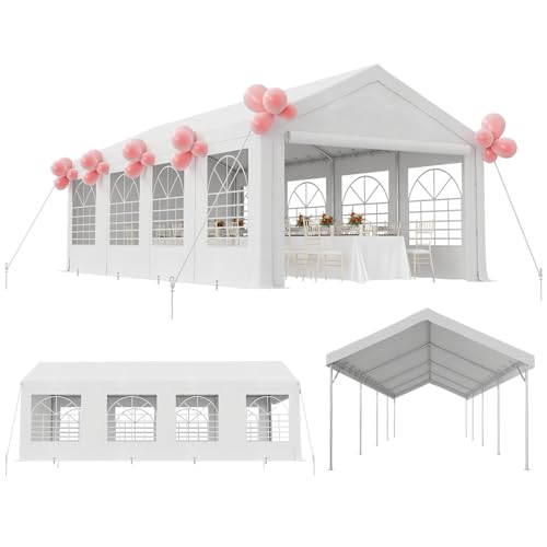 TRIUMPHKEY Pavillon 4x8, Partyzelt 4x8 Wasserdicht Stabil Winterfest, Gartenzelt UV-Schutz 50+ Festzelt,Winterfest Pavillon mit 170g PE-Plane, Party Zelt für Partys Hausparty Hochzeiten, Weiß von TRIUMPHKEY