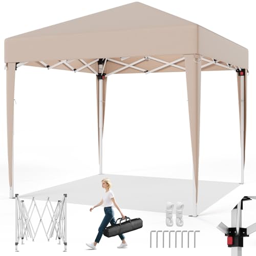 TRIUMPHKEY Pop Up Pavillion Klappbar 2x2m, Faltpavillon 2x2 UV-Schutz 50+, Pavilion 2mx2m mit Tragetasche, Höhenverstellbarer Gartenpavillon, Für Outdoor Garten Camping, Beige von TRIUMPHKEY