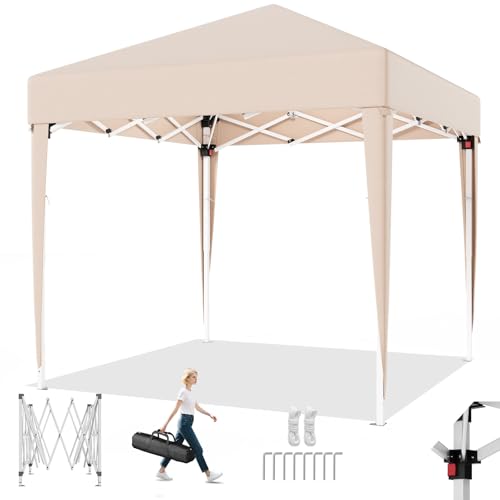 TRIUMPHKEY Pop Up Pavillion Klappbar 2x2m, Faltpavillon 2x2m UV-Schutz 50+, Pavilion 2mx2m mit Tragetasche, Höhenverstellbarer Gartenpavillon, Für Outdoor Garten Camping, Beige von TRIUMPHKEY