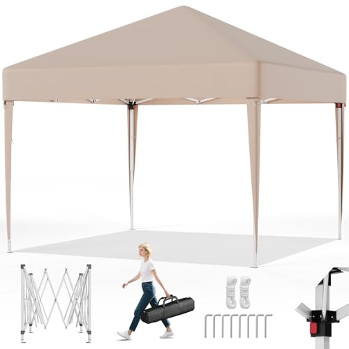 TRIUMPHKEY Pop Up Pavillion Klappbar 3x3m, Faltpavillon 3x3 UV-Schutz 50+, Pavilion 3mx3m mit Tragetasche, Höhenverstellbarer Gartenpavillon, Für Outdoor Garten Camping, Beige von TRIUMPHKEY