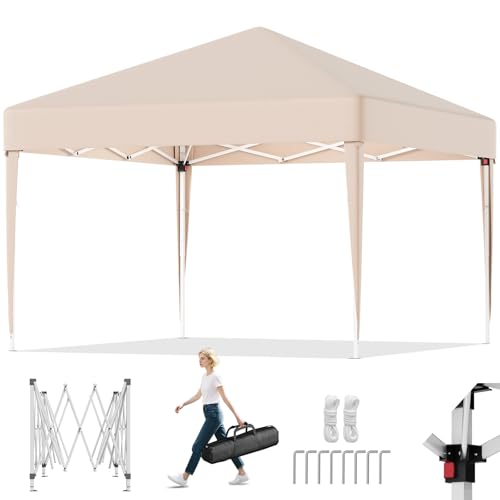 TRIUMPHKEY Pop Up Pavillion Klappbar 3x3m, Faltpavillon 3x3 UV-Schutz 50+, Pavilion 3mx3m mit Tragetasche, Höhenverstellbarer Gartenpavillon, Für Outdoor Garten Camping, Beige von TRIUMPHKEY