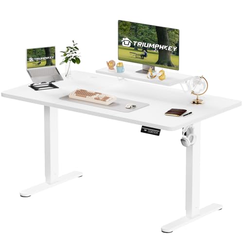TRIUMPHKEY Höhenverstellbarer Schreibtisch Mit Monitorständer 160 x 70cm, Elektrisch Steh-Sitz Tisch, Computer-Schreibtisch, Standing Height Adjustable Desk, Weiß von TRIUMPHKEY