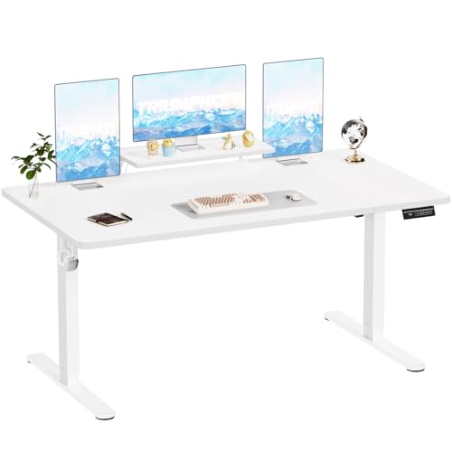 TRIUMPHKEY 180 x 80cm Höhenverstellbarer Schreibtisch mit Monitorständer, Schreibtisch Höhenverstellbar Elektrisch Ergonomischer Steh-Sitz Tisch, Standing Desk,Weiß von TRIUMPHKEY
