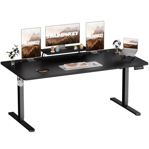 TRIUMPHKEY 200 x 80cm Höhenverstellbarer Schreibtisch mit Monitorständer, Schreibtisch Höhenverstellbar Elektrisch Ergonomischer Steh-Sitz Tisch, Standing Desk, Schwarz von TRIUMPHKEY