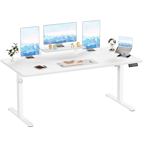 TRIUMPHKEY 200 x 80cm Höhenverstellbarer Schreibtisch mit Monitorständer, Schreibtisch Höhenverstellbar Elektrisch Ergonomischer Steh-Sitz Tisch, Standing Desk,Weiß von TRIUMPHKEY