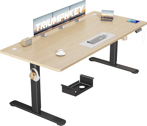 TRIUMPHKEY Höhenverstellbar Schreibtisch 180x80cm mit USB Ladeanschluss, 3 Memory-Steuerung groß Höhenverstellbarer Schreibtisch Anti-Kollision Computertisch Höhenverstellbarer Tisch von TRIUMPHKEY