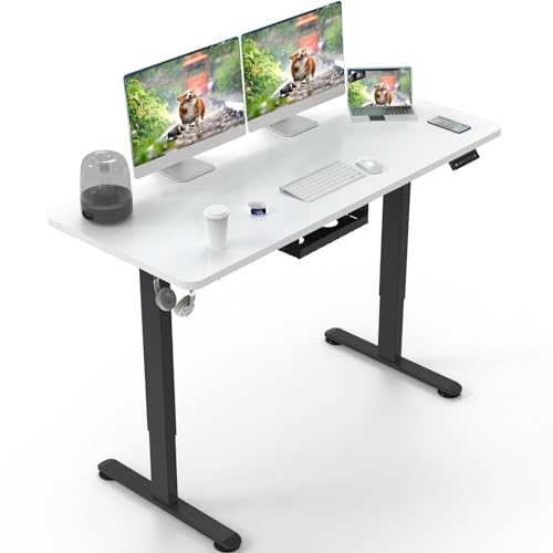 TRIUMPHKEY Höhenverstellbarer Schreibtisch Ganze Tischplatte 140x60 Computertisch Gaming Tisch,Schreibtisch Höhenverstellbar Anti-kollision Rollen USB Anschluss Kabelmanagement Weiß von TRIUMPHKEY