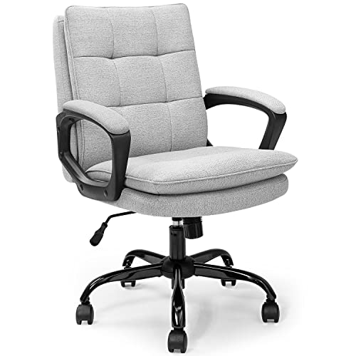 TRIUMPHKEY Schreibtischstuhl Grau Chefsessel Bürostuhl Ergonomisch Stoff Büro Sessel Rollen,Bürodrehstuhl Armlehnen Computerstuhl,modern 150kg von TRIUMPHKEY