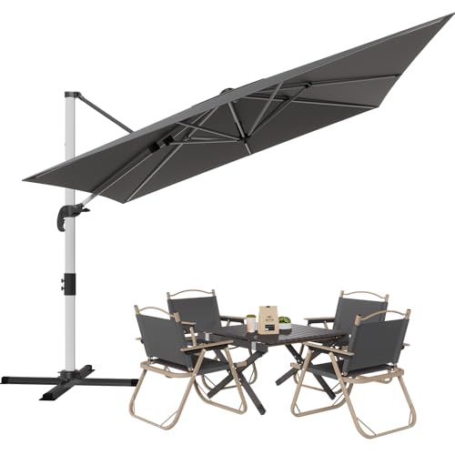 TRIUMPHKEY Sonnenschirm aus Aluminium 300×300cm mit Abdeckung, Rechteckiger Garten Sonnenschirm mit Kurbel schwenkbar und neigbar, UV50+, Wasserdichter Garten-Sonnenschirm von TRIUMPHKEY