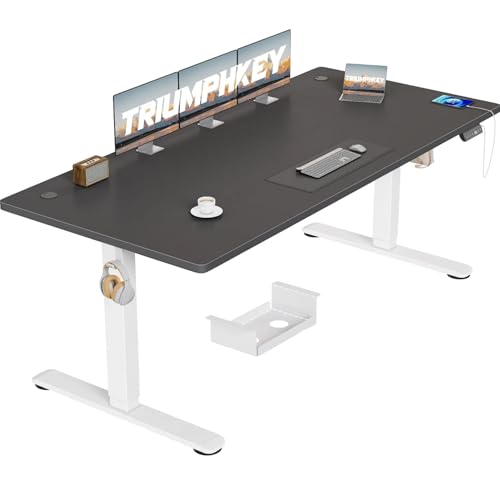 TRIUMPHKEY Große Schreibtisch 180x80cm Höhenverstellbarer Schreibtisch mit USB Ladeanschluss, 3 Memory-Steuerung Anti-Kollisions Computertisch von TRIUMPHKEY