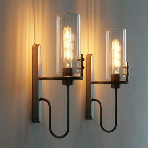 TRIVIDHA Set mit 2 modernen Wandleuchten aus Glas und Eisen, schwarz, rostfrei, für Badezimmer, Schminktisch, Lampenschirm aus gestreiftem Glas, E26, Wandmontage für Wohnzimmer, Schlafzimmer TRIVIDHA Set mit 2 modernen Wandleuchten aus Glas und Eisen, schwarz, rostfrei, für Badezimmer, Schminktisch, Lampenschirm aus gestreiftem Glas, E26, Wandmontage für Wohnzimmer, Schlafzimmer von TRIVIDHA
