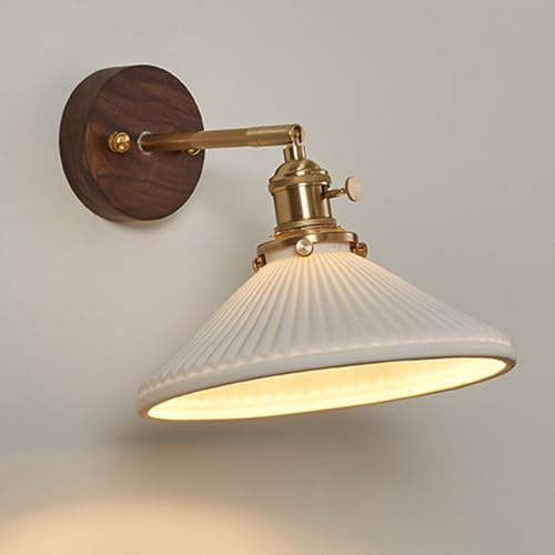 TRIVIDHA Wandleuchte Vintage mit Keramik Wandleuchte mit verstellbarem Winkel mit Schalter modern E27 Schlafzimmer Wandleuchte Kegel Plissee Wandleuchte für Küche Esszimmer von TRIVIDHA