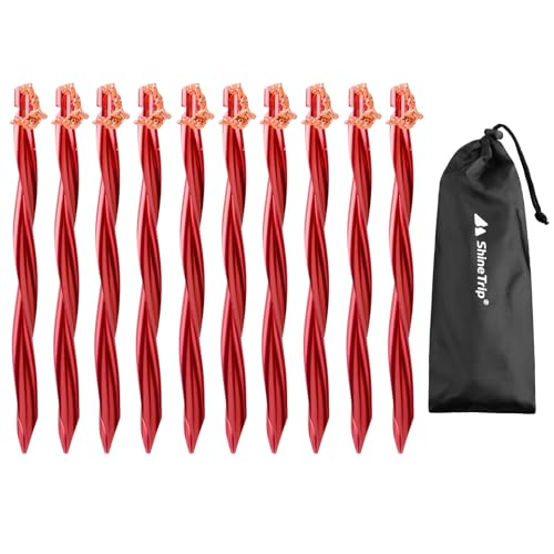 TRIWONDER 10tlg Heringe, Zelt Erdnägel, Zeltheringe, Sandheringe mit Aufbewahrungsbeutel für Camping Outdoor (Rot - Wirbelnde Form - 25cm) von TRIWONDER