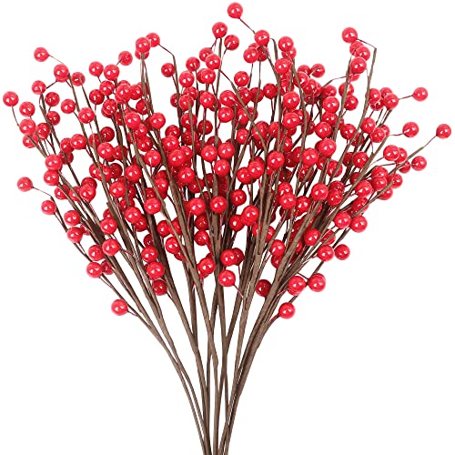 TRIXES 12 Stück rote Beerenzweige - Weihnachtsblumen - Weihnachtsbeeren - künstliche rote Beeren - Kranz Ornament - Weihnachtsdekoration von TRIXES