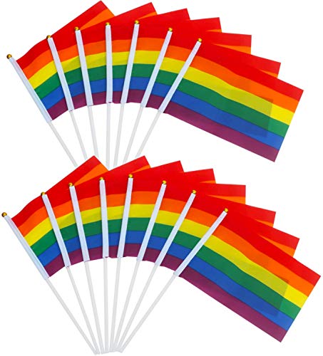 TRIXES 15x Regenbogen Handfähnchen - Pride-Flaggen - Stolzmarsch - Zubehör für Pride - LGBTQIA+ - Regenbogenfahnen 21cms x 14 cms 30cm lange Stange wehende Fahnen - Pride-Festival von TRIXES
